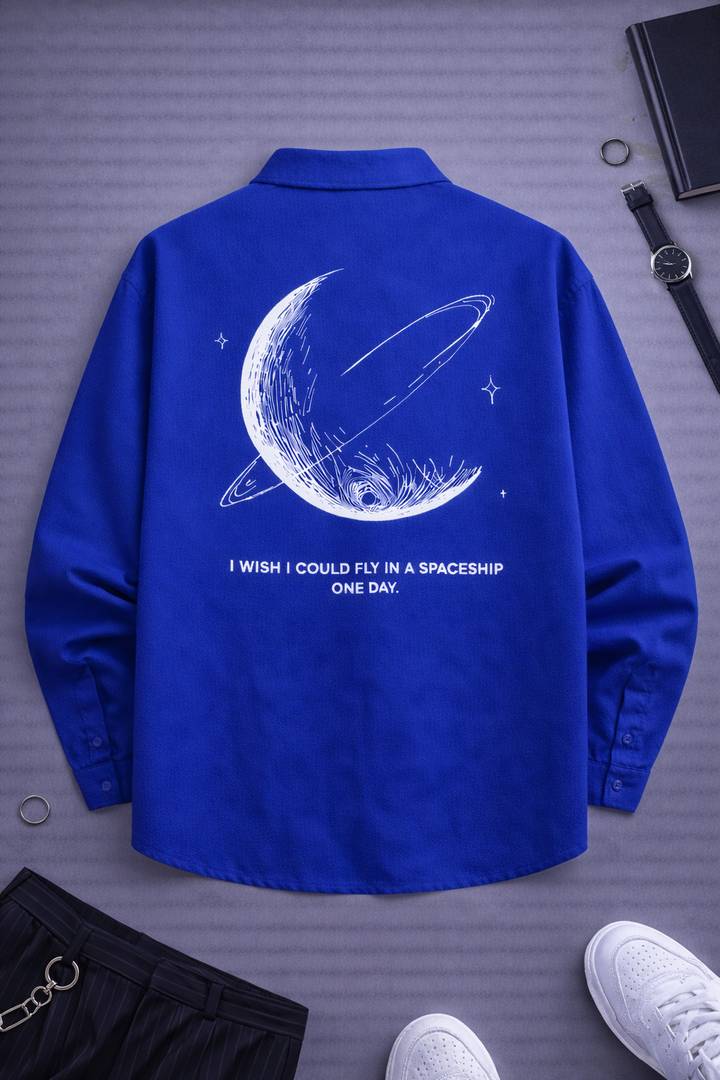 Men Oversized Fit Graphic Print, Solid Spread Collar Casual Shirt