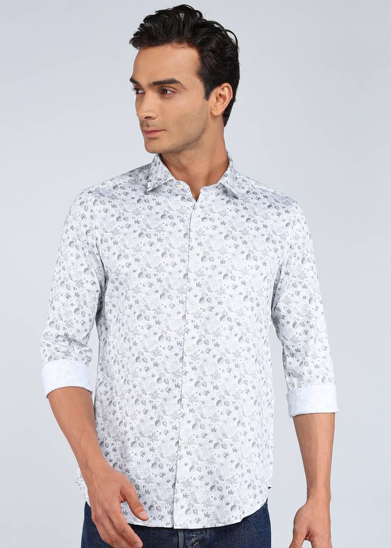 integriti men floral print casual grey shirt