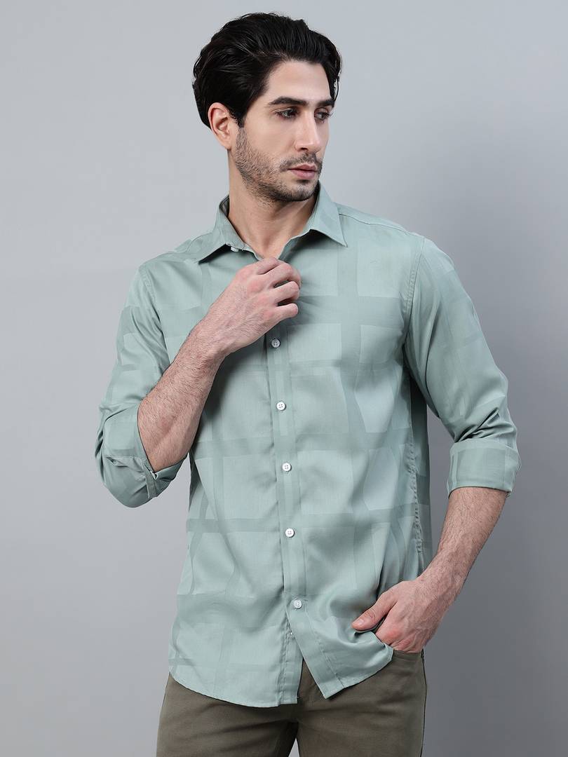 cantabil men checkered casual green shirt