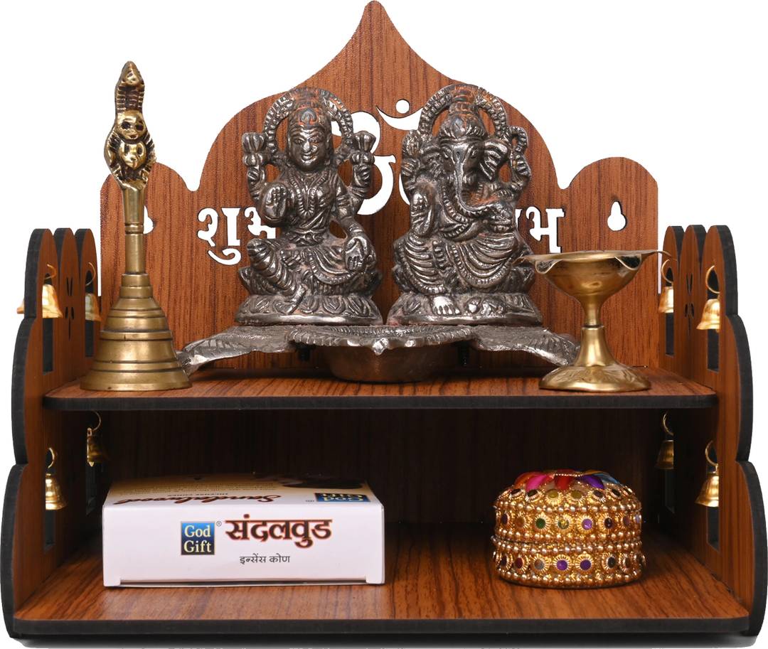 Gojeeva Premium Om Carved Pattern Devghar, Set-Top Box Stand Wooden Mandir Temple Engineered Wood Home Temple Height: 20.32, DIY(Do-It-Yourself)