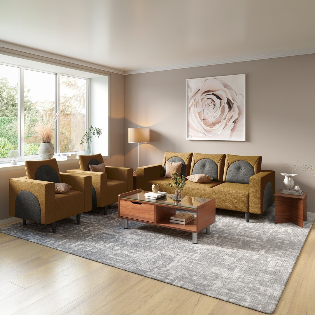 Interio by Godrej Cresco Premium Quality Fabric 3 + 1 + 1 Sofa Set (Camel, Knock Down)