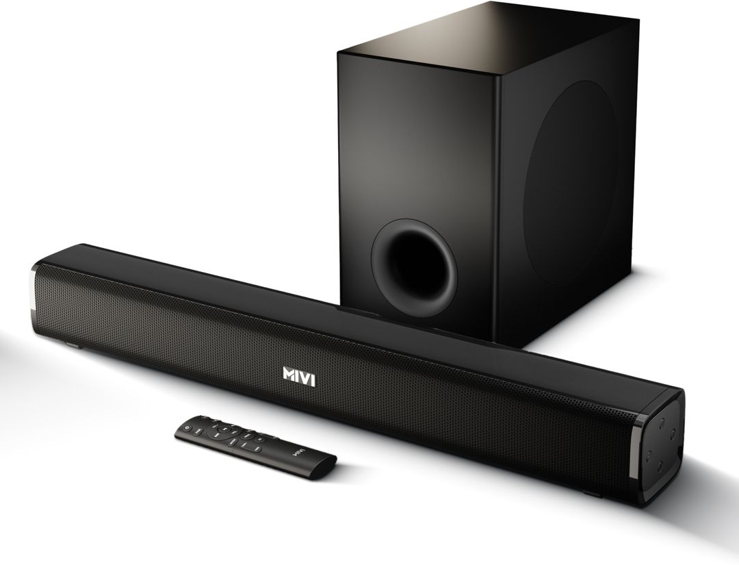 Mivi Fort Sonic 200 Soundbar, 2.1 Channel, Multi-Input and EQ Modes, BT v5.3 200 W Bluetooth Soundbar Black, Silver, 2.1 Channel