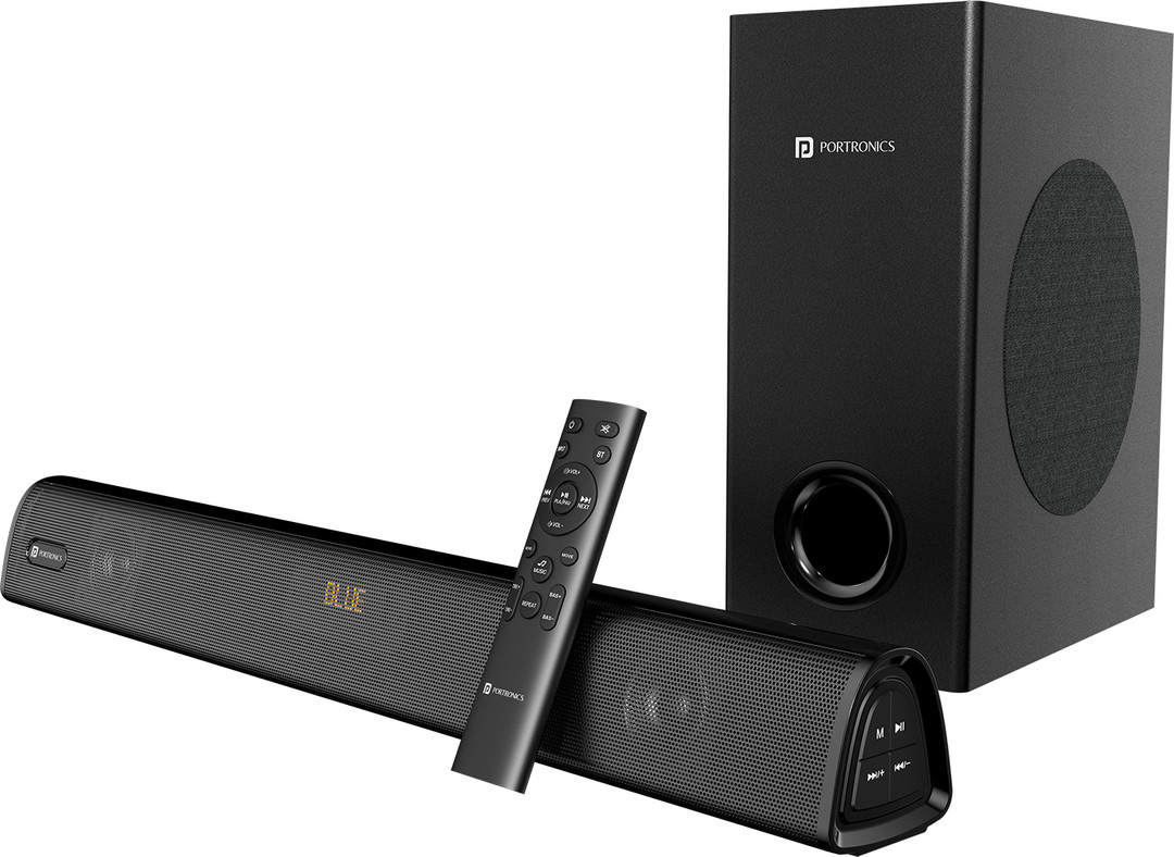 Portronics Pure Sound 106 Wired Subwoofer,HD Sound,BT5.3v 120 W Bluetooth Soundbar Black, 2.1 Channel