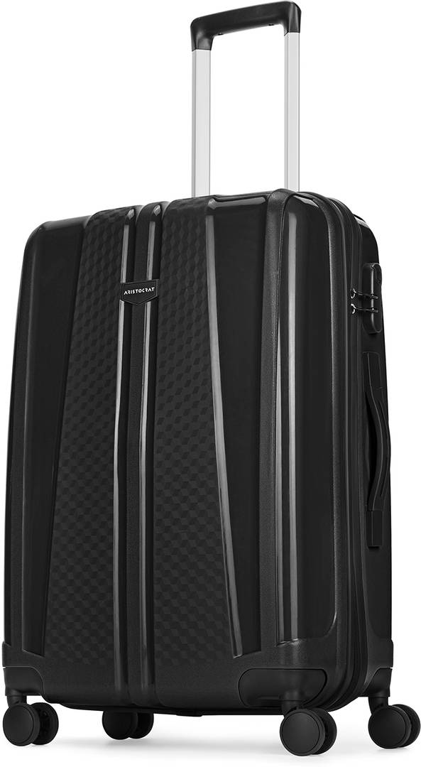 aristocrat vip invictus 65 hardbody trolley bag jet black check in suitcase 8 wheels 26 inch