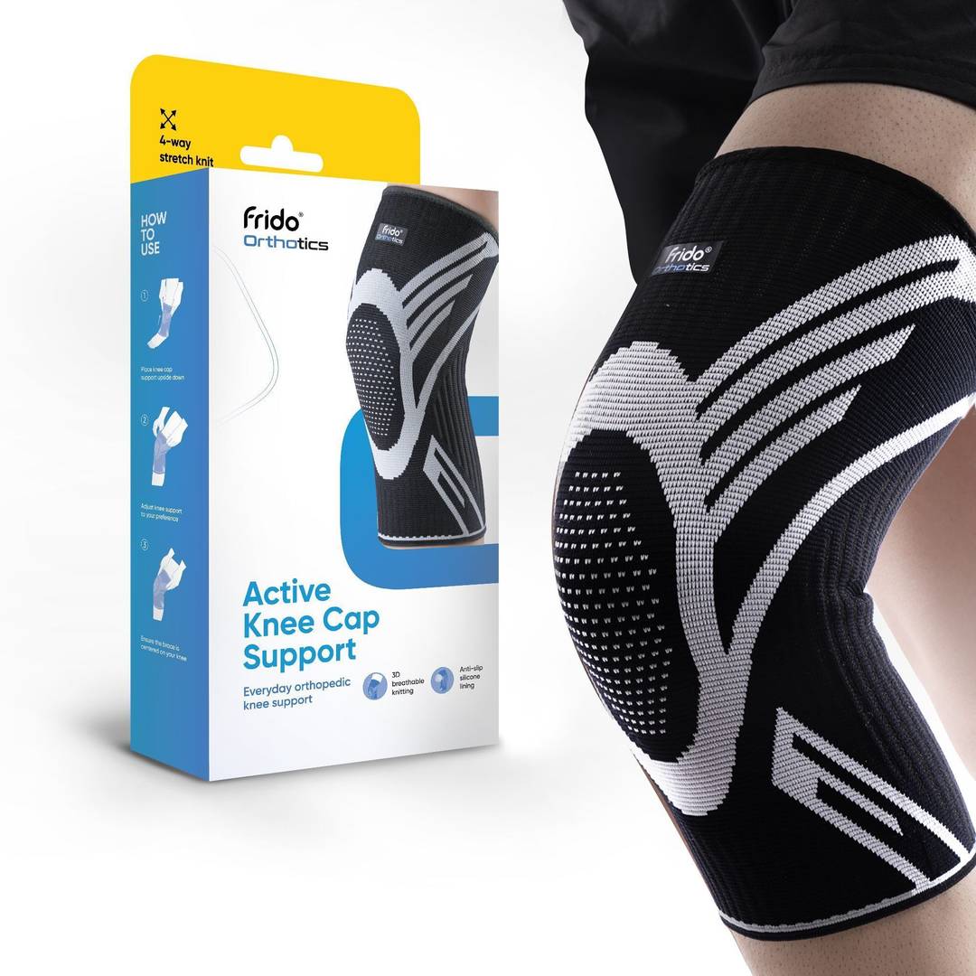 Frido Active Knee Cap for Pain Relief, Joint Support & Injury Recovery, Black, Medium Knee Support