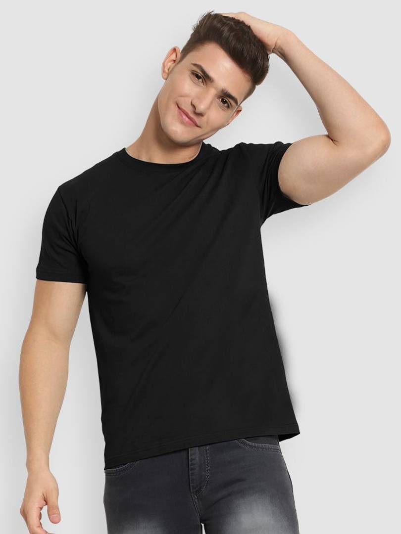 Men Solid Round Neck Pure Cotton Black T-Shirt