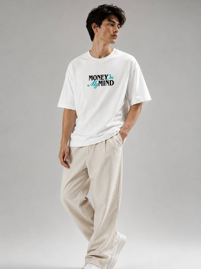 Men Graphic Print, Typography Round Neck Cotton Blend White T-Shirt