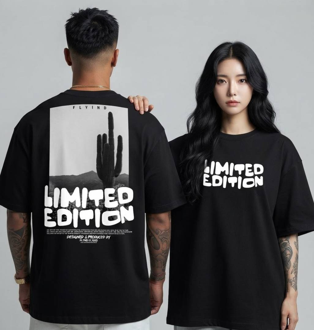 Couple Graphic Print Round Neck Polycotton Black T-Shirt