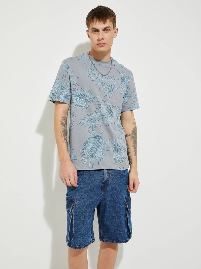 Men Printed Round Neck Pure Cotton Multicolor T-Shirt