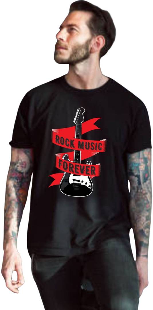 MUSIC Men Typography Round Neck Cotton Blend Black T-Shirt