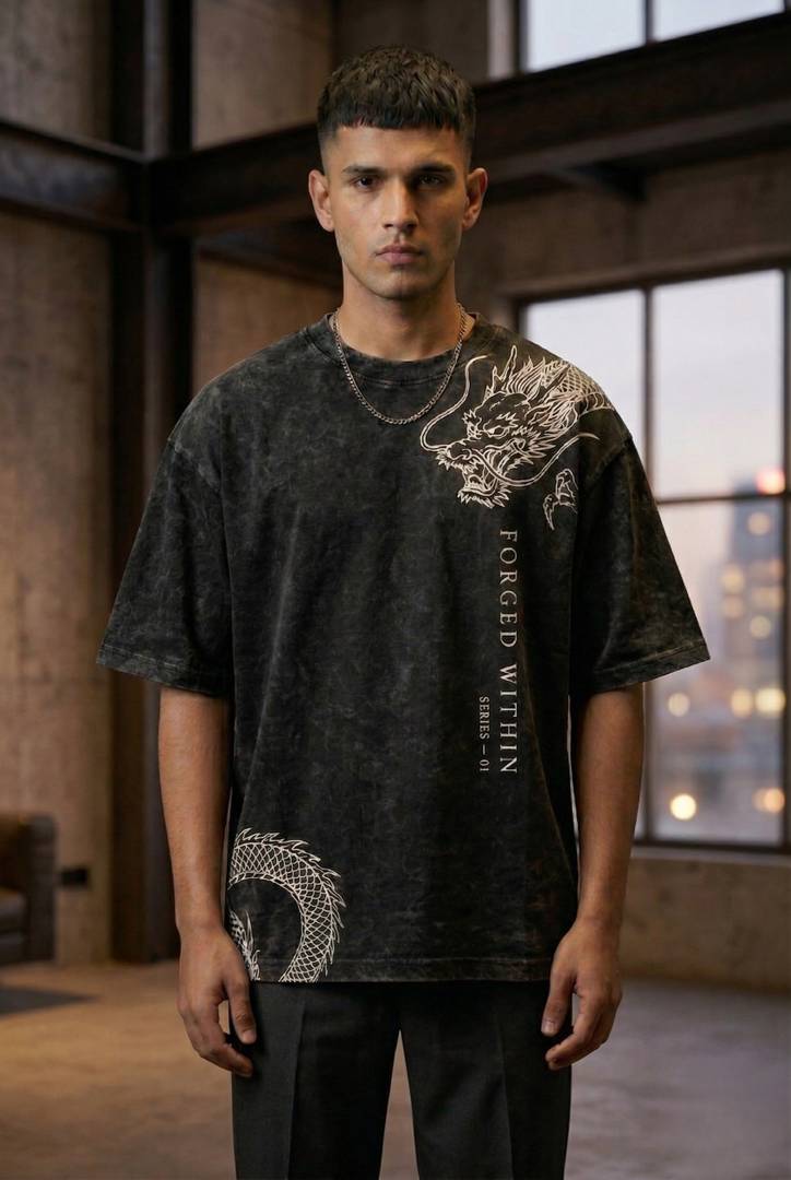 Chunky Printed Men Round Neck Grey T-Shirt