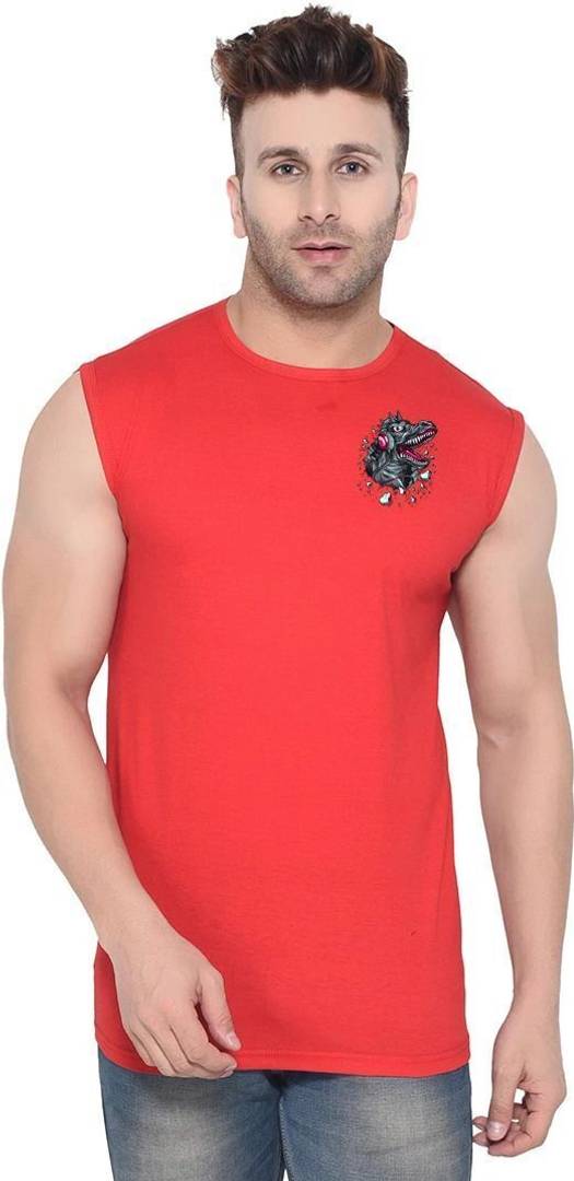 Men Solid Round Neck Cotton Blend Red T-Shirt