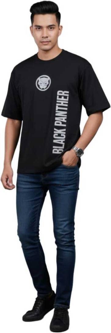 Men Graphic Print Polo Neck Reversible Cotton Blend Black T-Shirt