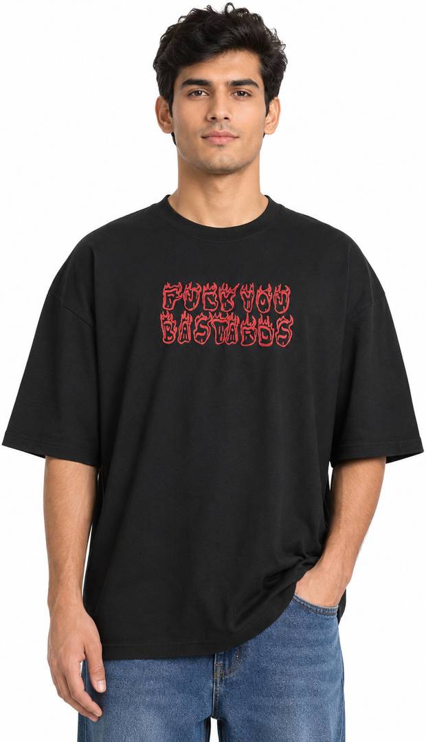 Men Typography, Graphic Print Round Neck Organic Cotton Black T-Shirt