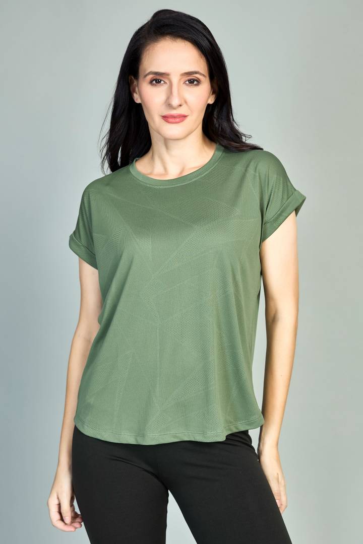 Fizzique Self Design Women Round Neck Green T-Shirt