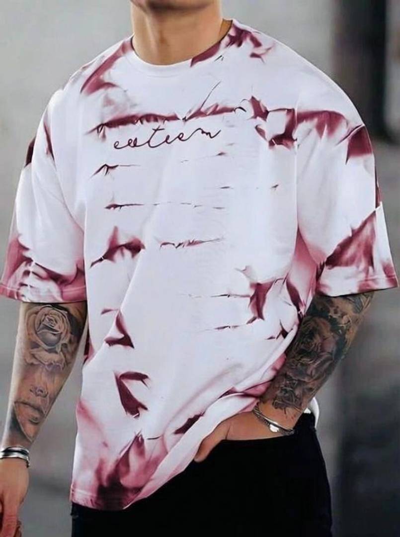 Oversized Men Tie & Dye Round Neck Cotton Blend White, Maroon T-Shirt