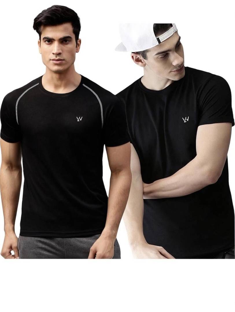 Le Werks Solid Men Round Neck Black T-Shirt
