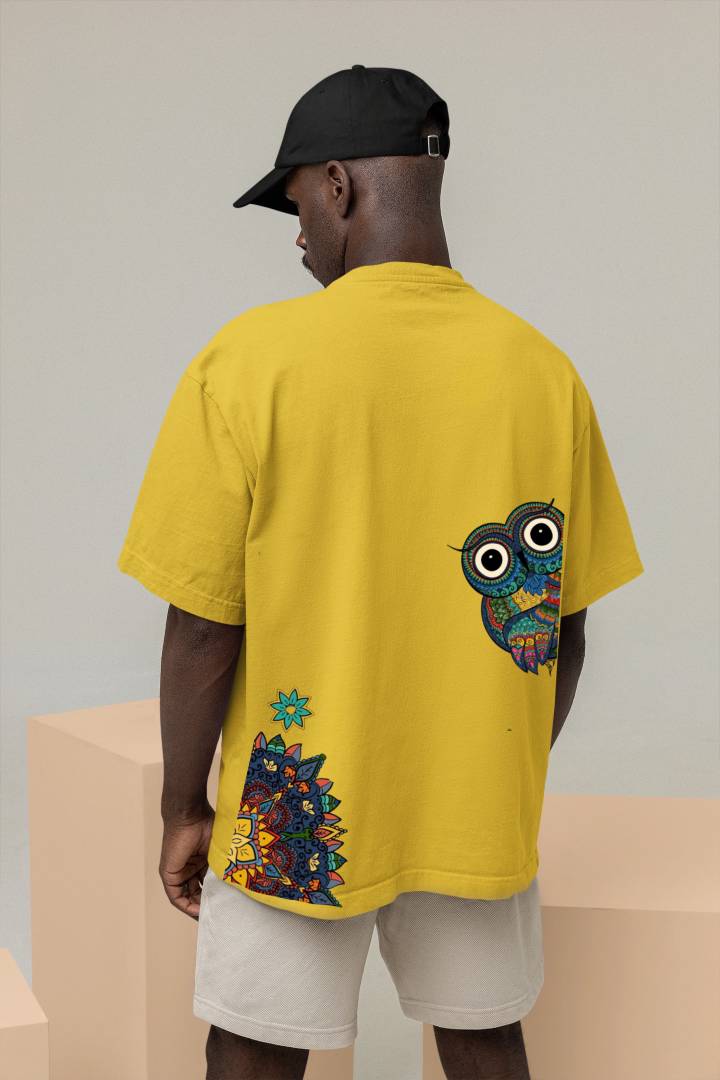 Men Printed Round Neck Pure Cotton Yellow T-Shirt