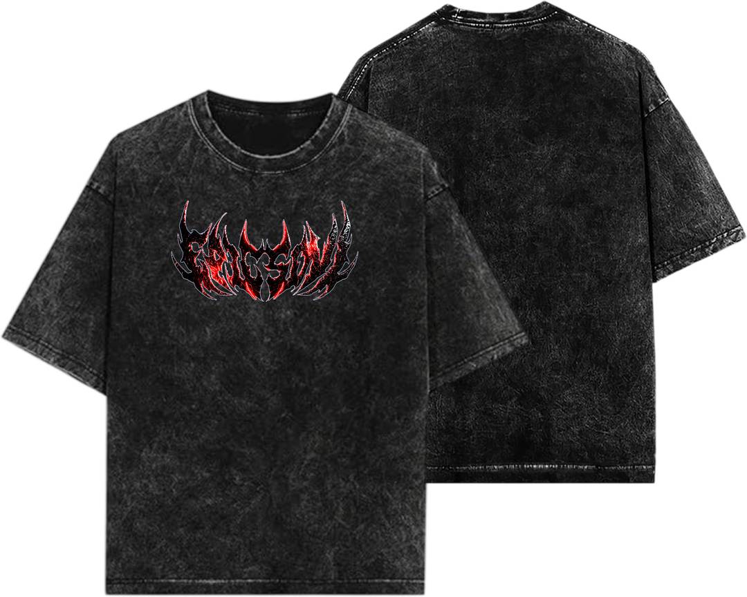 DIGI DRAPE Graphic Print, Washed Men Round Neck Black T-Shirt