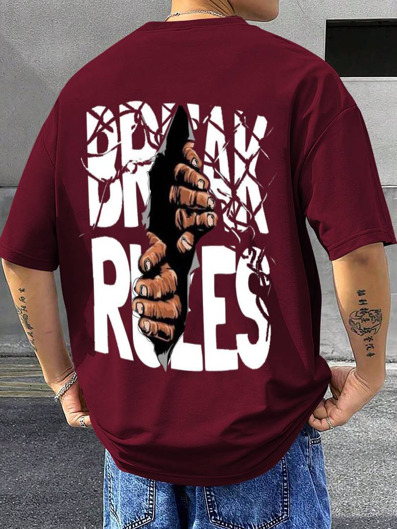 Men Printed Round Neck Cotton Blend Maroon T-Shirt