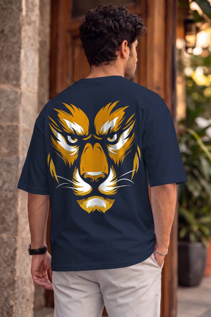 Men Graphic Print Round Neck Pure Cotton Navy Blue T-Shirt