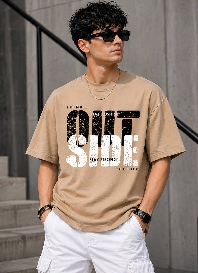 Men Typography Round Neck Cotton Blend Brown T-Shirt