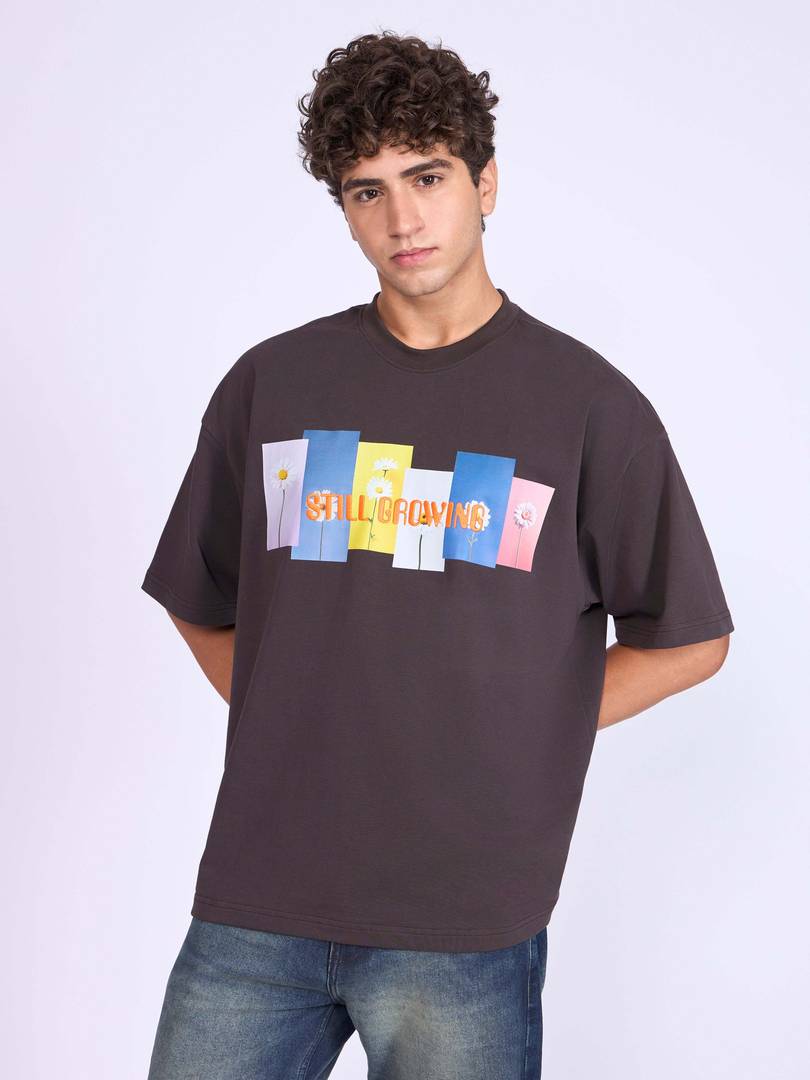 Men Printed Round Neck Organic Cotton Brown T-Shirt