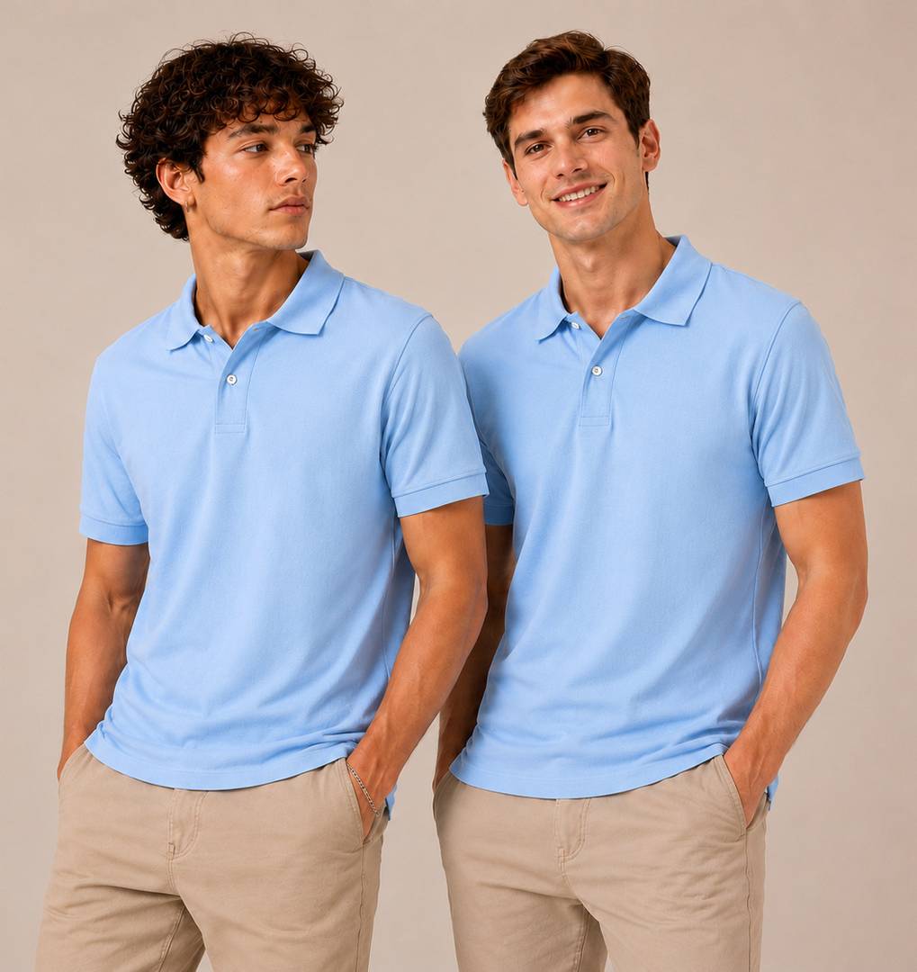 Pack of 2 Men Solid, Self Design Polo Neck Polycotton Blue T-Shirt