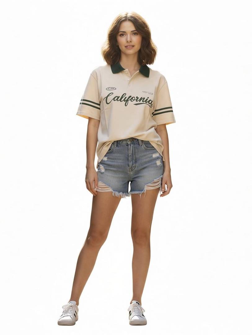 Women Printed Polo Neck Cotton Blend Multicolor T-Shirt