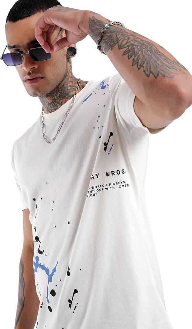 WROGN Printed Men Round Neck White T-Shirt
