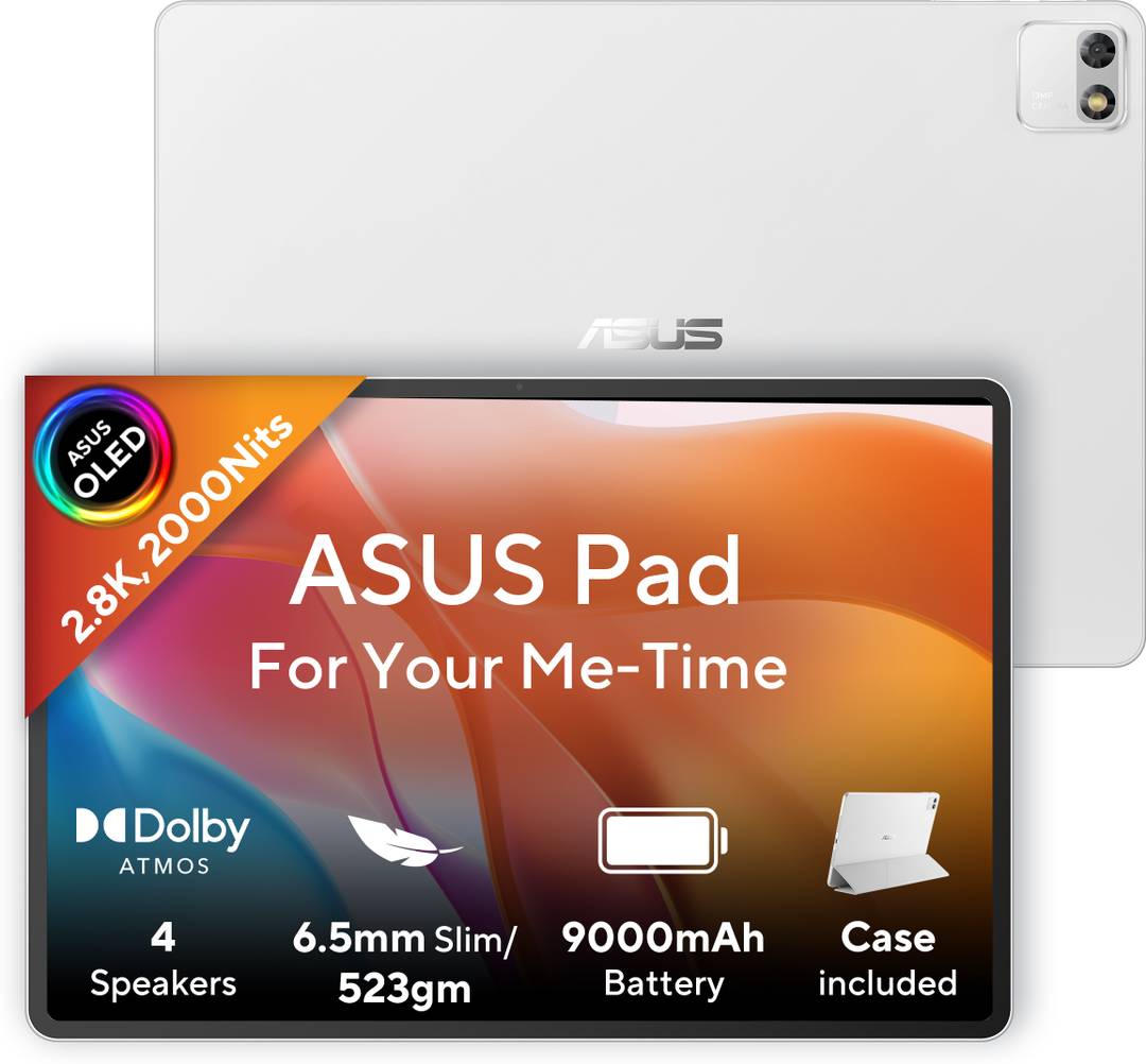 ASUS Pad (12.2inch) 2.8K 2000Nits OLED, MediaTek D8300, 8 GB RAM 128 GB ROM 12.2 inch with Wi-Fi Only Tablet (Pure White)
