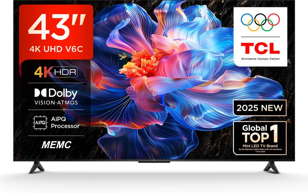 TCL 108 cm (43 inch) Ultra HD (4K) LED Smart Google TV with MEMC | Dolby Vision-Atmos | HVA Panel & Metallic Bezel-Less 43V6C