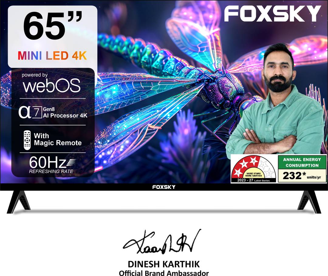 Foxsky 165.1 cm (65 inch) Ultra HD (4K) Mini LED Smart WebOS TV 2026 Edition with 2.1CH Audio System Tuned by 40W, Native 60Hz Refresh Rate FS65MINILE