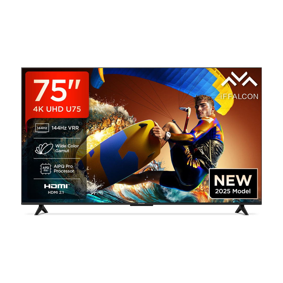 iFFALCON U75 189 cm (75 inch) Ultra HD (4K) LED Smart Google TV with 144 Hz VRR | Wide Color Gamut | AiPQ Pro Processor | 30 W Dolby Vision- Atmos | 3