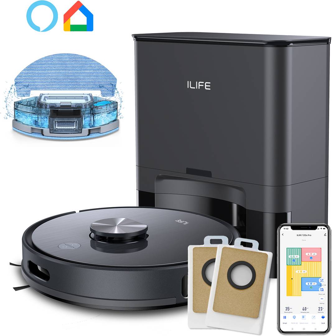 ILIFE T20s Pro Self-emptying Robot Vacuum with LDS Navigation @6500Pa Strong Suction Robotic Floor Cleaner with Reusable Dust Bag, Anti-Bacterial Clea