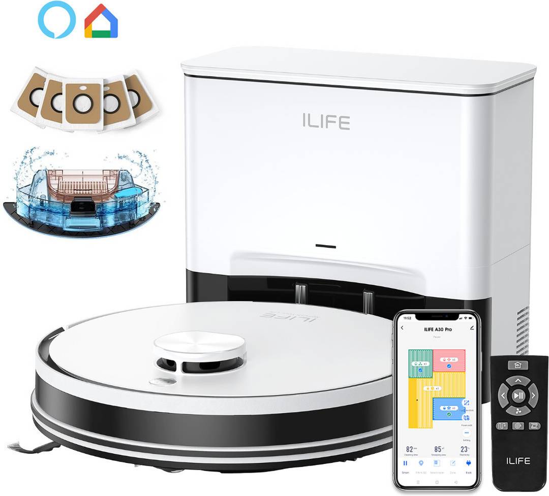 ILIFE A30 Pro Self-emptying Robot Vacuum with LiDAR Navigation @5000Pa Strong Suction Robotic Floor Cleaner with Reusable Dust Bag, Anti-Bacterial Cle