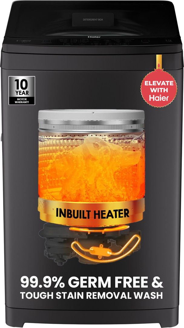 Haier 8 kg Oceanus Wave Drum 15 Min Quick Wash Fully Automatic Top Load Washing Machine with In-built Heater Silver