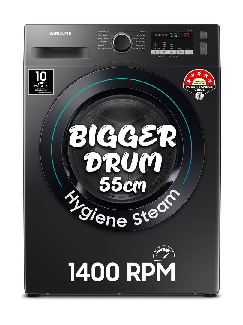 Samsung 9 kg 5 Star, Hygiene Steam Fully Automatic Front Load Washing Machine with In-built Heater Black