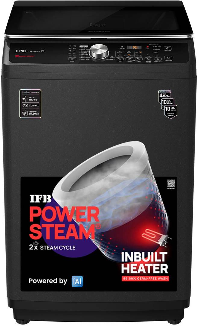 IFB 9 kg 5 Star with DeepClean Technology, PowerSteam, AI Powered,Aqua Energie Fully Automatic Top Load Washing Machine with In-built Heater Grey, Bla