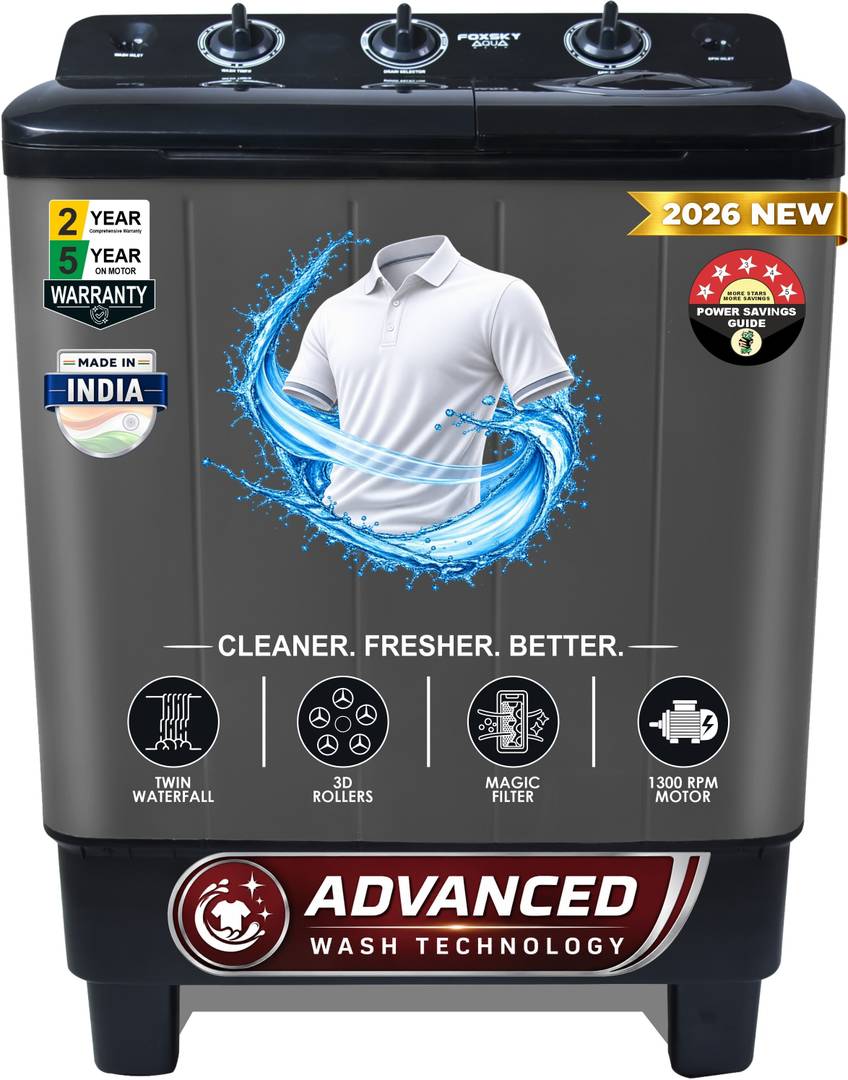 FOXSKY 6.5 kg Semi Automatic Top Load Washing Machine Black