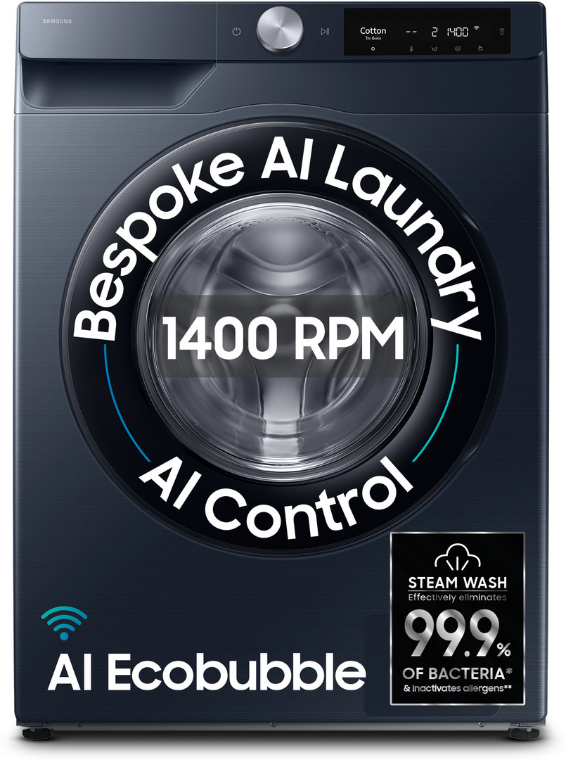 Samsung 9 kg 5 Star, AI Control, AI Ecobubble, Super Speed, Wi-Fi, Hygiene Steam, Digital Inverter Motor Fully Automatic Front Load with In-built Heat