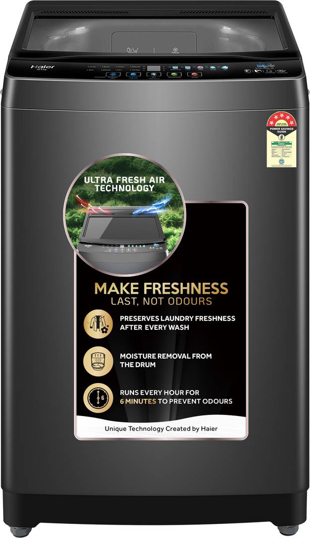Haier 10.5 kg With Ultra Fresh Air Technology, Oceanus Wave Steel Drum, Balance Clean Pulsator, Custom Wash Cycles with 15 Mins Quick Wash, Magic Filt