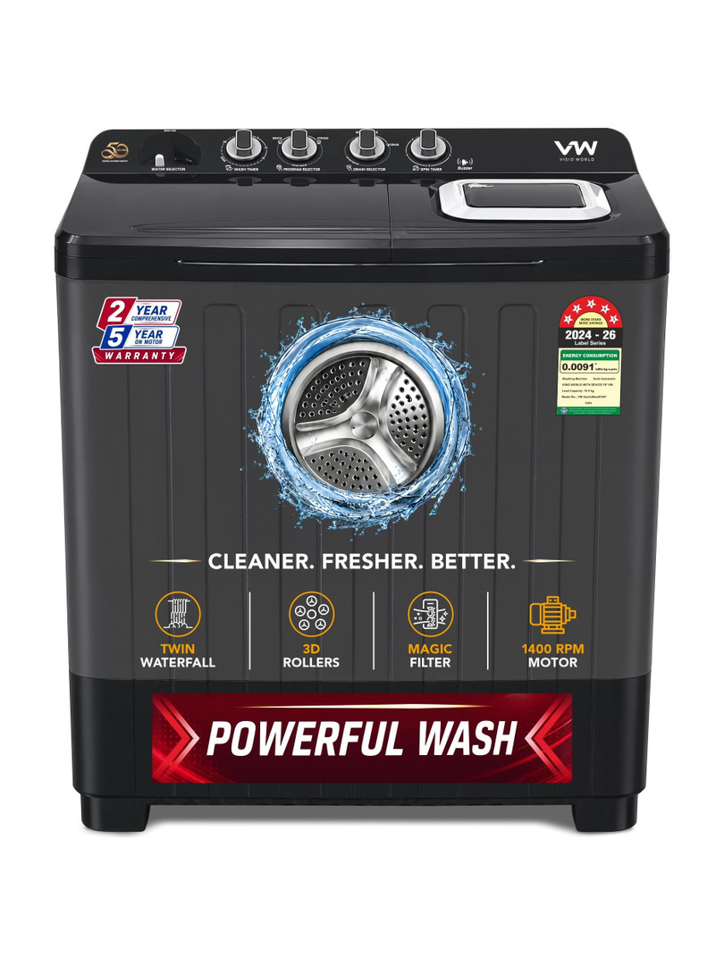 VW 9.5 kg Semi Automatic Top Load Yellow, Black, Grey (WashMate0095G)
