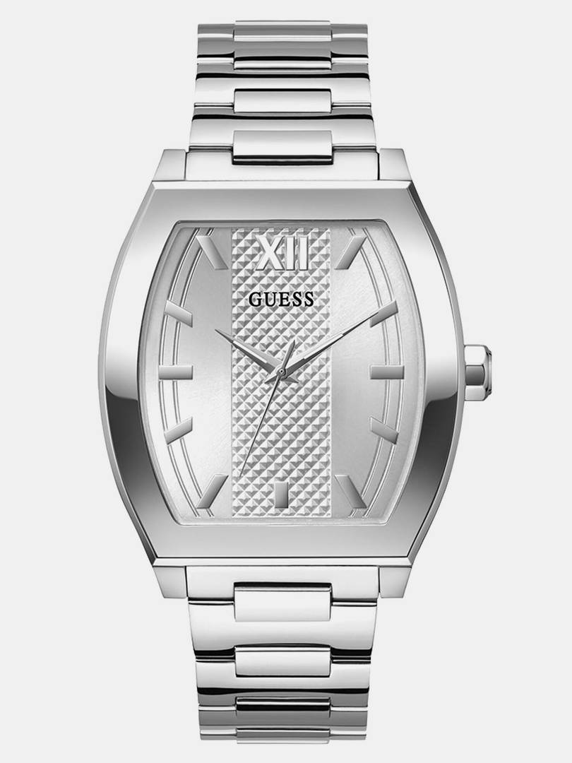 guess gw0705g1 punctual silver tone rectangle dial analog watch men