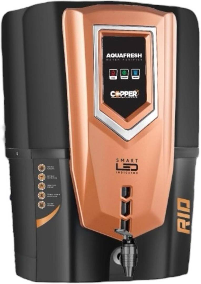 Aqua Fresh RIO BLACK LED COPPER+RO+UV+TDS 12 L electric borewell water purifier 12 L RO + UV + Copper Water Purifier Black, Copper