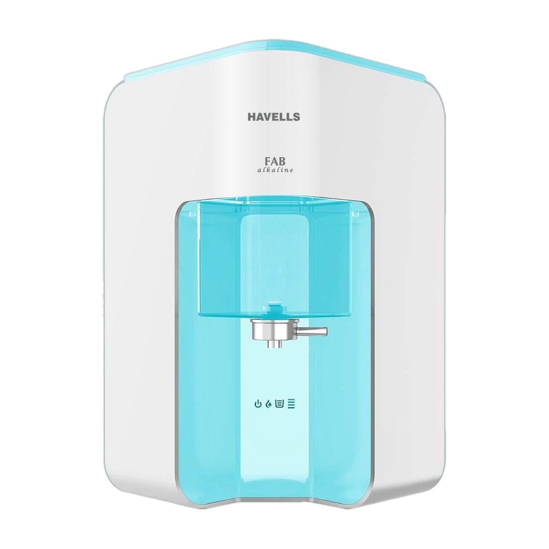 HAVELLS Fab Alkaline 7 L RO + UV + Alkaline Water Purifier Suitable for all - Borewell, Tanker, Municipality Water (White & Blue)