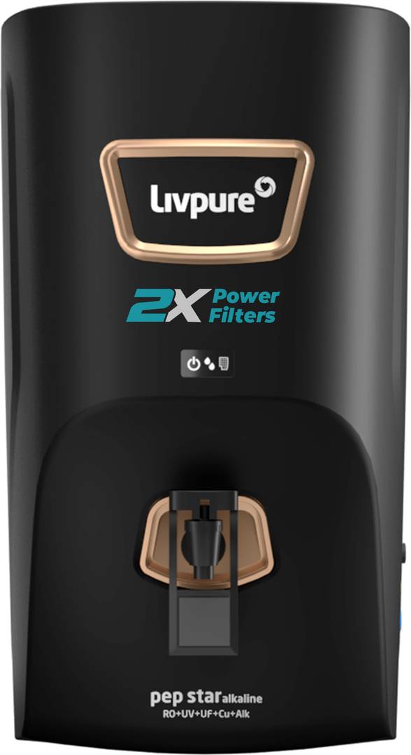 LIVPURE LIV-PEP-STAR-ALKALINE 2X Power Filter No Filter Cost for 2 Year 7 L RO + UV + UF + Copper + Alkaline Water Purifier Black
