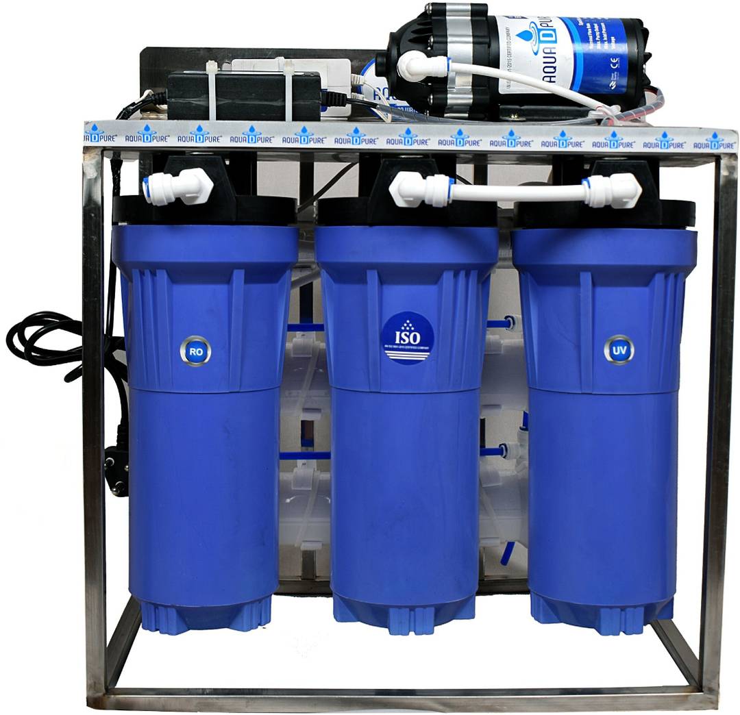 aquadpure 25 lph commercial ro water purifier plant liter per hour blue stainless steel full automatic tds adjuster l uf