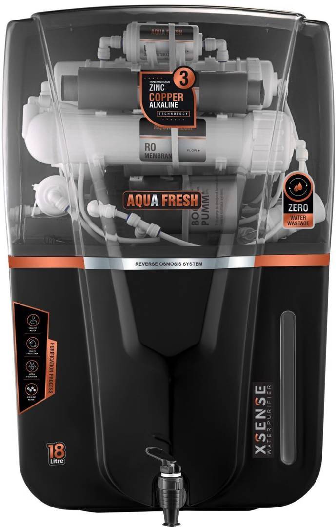 Aqua Fresh Smoke Audi 18 ltr drink pure India 1st BIS (IS 16240 :2023) CM/L8100159306 18 L RO + UV + UF + TDS + ALK + Copper Water Purifier Smoke, Bla