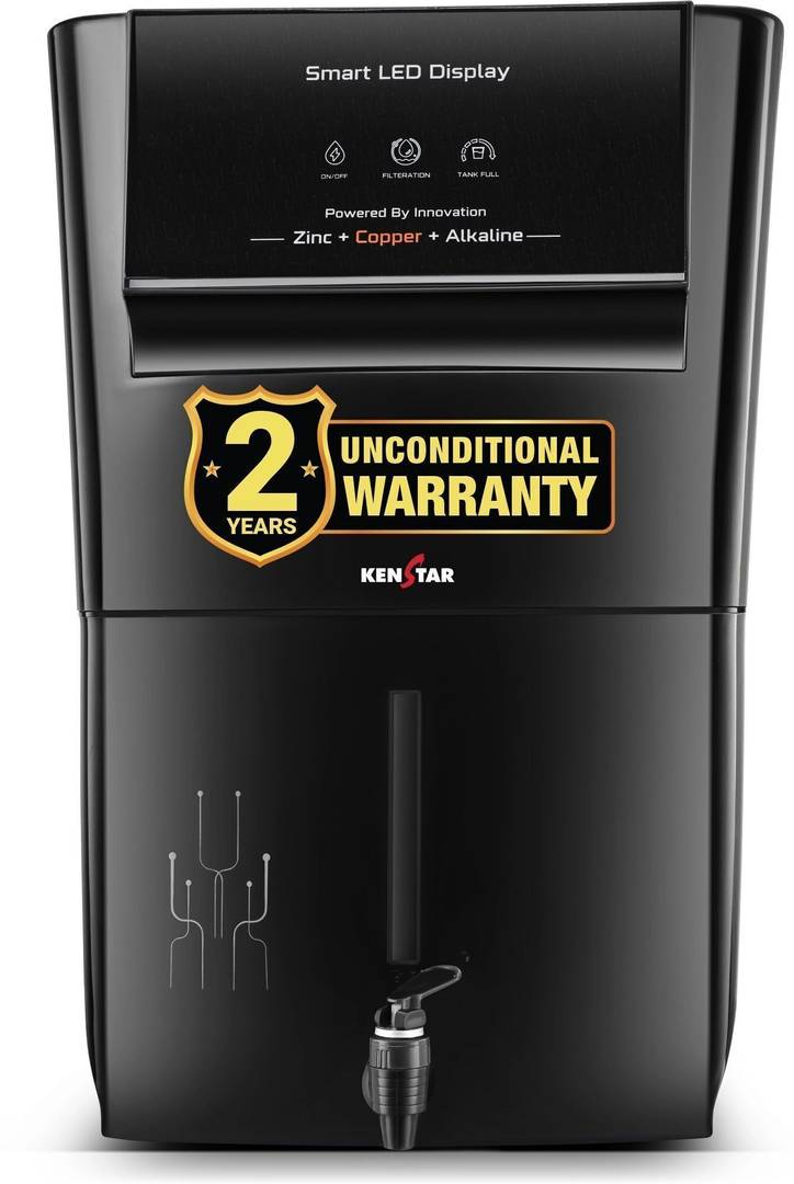 Kenstar Black Pureza. 8 L RO + UV + UF + Copper + Alkaline + Minerals Water Purifier Needs no service for 2 years (Black)